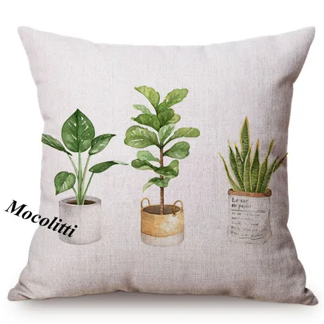 Green Plant Nordic Concise Small fresh Home Decorative Cushion Cover Cactus Aloe Potted Plant Office Sofa Throw Pillow Cover 18 M121-2