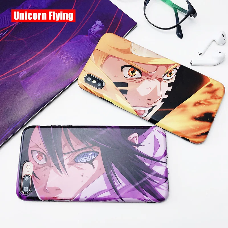 

LinXiang Japanese Anime Naruto Uzumaki Sasuke Uchiha Frosted IMD Phone Case Back Cover For iphone 6 6s 7 8 Plus X XS Max XR