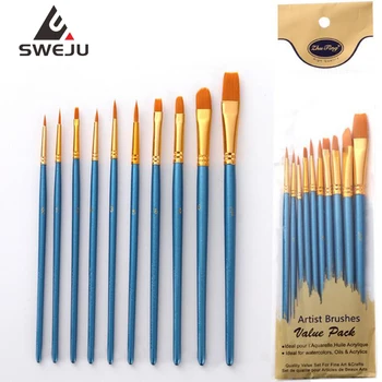 

10Pcs/Set Nylon hair paint brush different sizes oil watercolor drawing art brush painting materials supplies