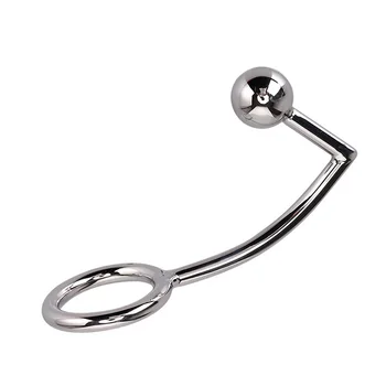 40mm 45mm 50mm for choose Anal plug Ball on Angled butt hook with penis ring fetish cock chastity Stainless Steel adult sex toys 3