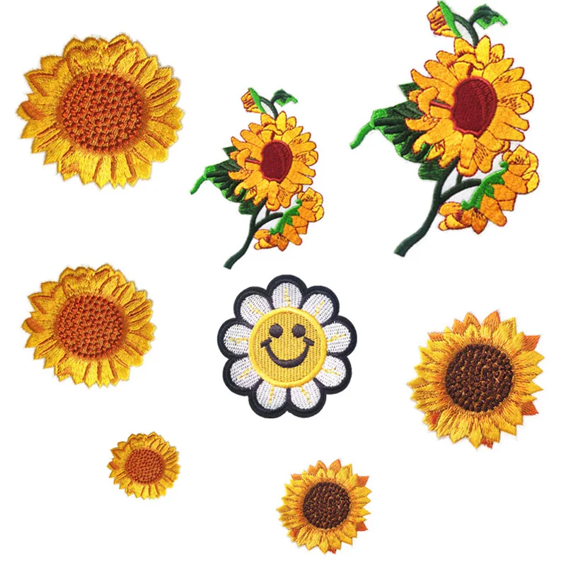 해바라기 자수 패치 다림질 헝겊 스티커 의류 열 접착 패치 다리미 재봉 아플리..