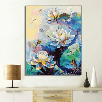 

DIY Frame Oil Painting By Numbers Lotus Flowers Paint On Canvas Wall Art Pictures Coloring By Numbers For Living Room Home Decor