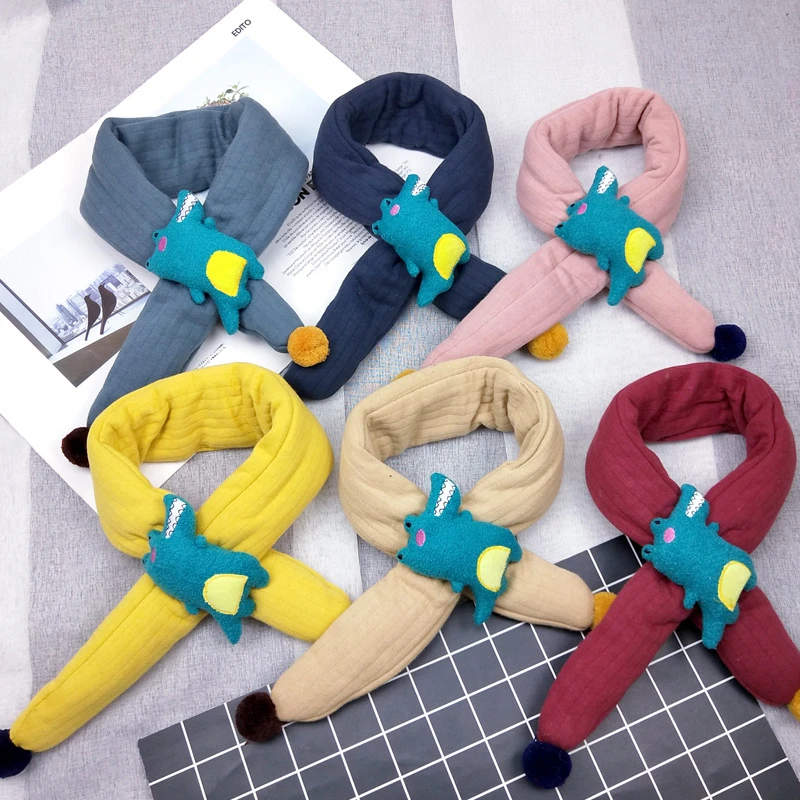Модные стильные зимние детские шарфы с изображением мышки и динозавра; теплый шарф для маленьких мальчиков и девочек; Однотонный мягкий шарф с воротником; детское растягивающееся кольцо на шею