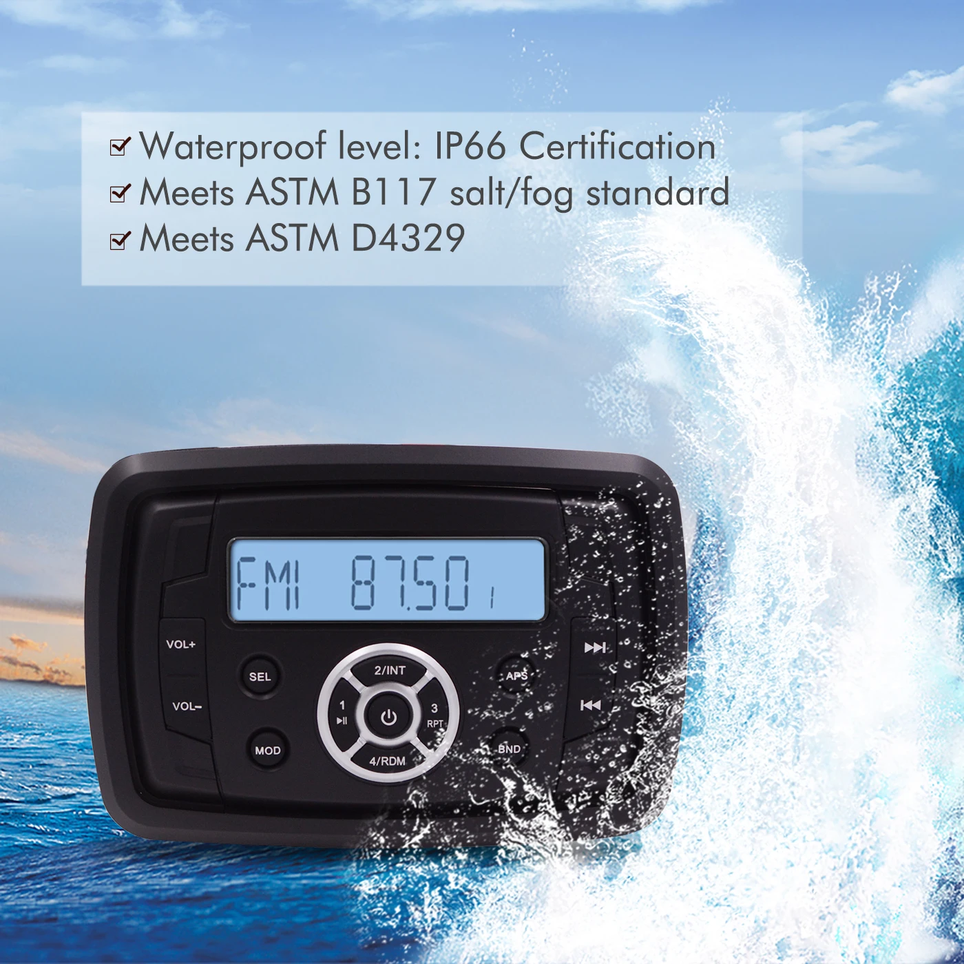 Guzare Водонепроницаемый Bluetooth морской медиа стерео приемник MP3 плеер AM FM радио для автомобиля ATV яхты спа+ 4 дюйма динамики