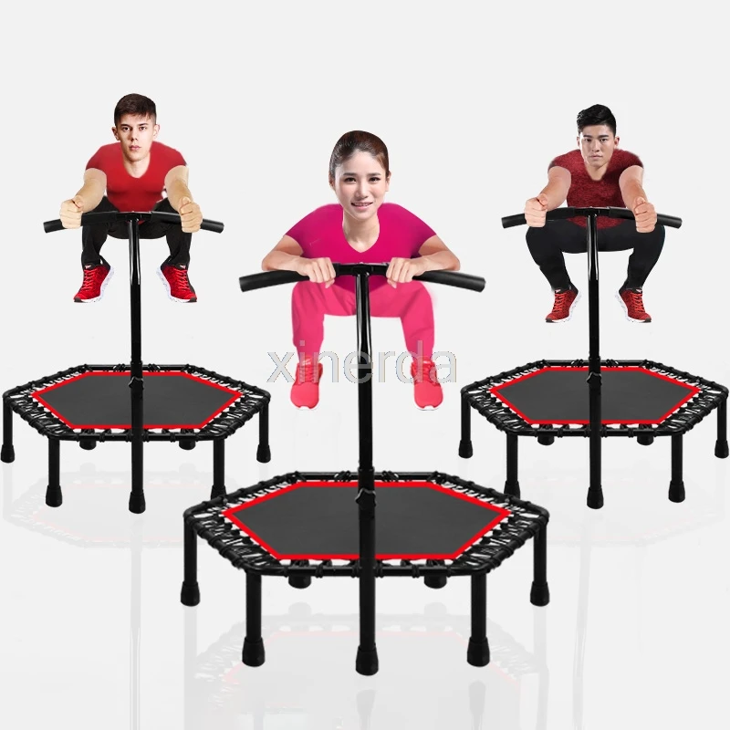 48 inch Silent Mini Trampoline with Adjustable Handle Bar Fitness Indoor Trampoline Bungee