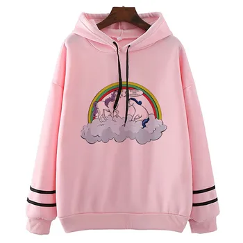 

Unicorn Rainbow Autumn Funny Girl Hoodiess Printing Cool Gothic Hip Hop Women　Boyfriend Clothing 90S