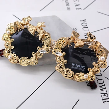 

Luxury Handmade Metal Flower Round Sunglasses Women Vintage Brand Design Baroque Sun Glasses Oculos Feminino Gafas Lentes De Sol