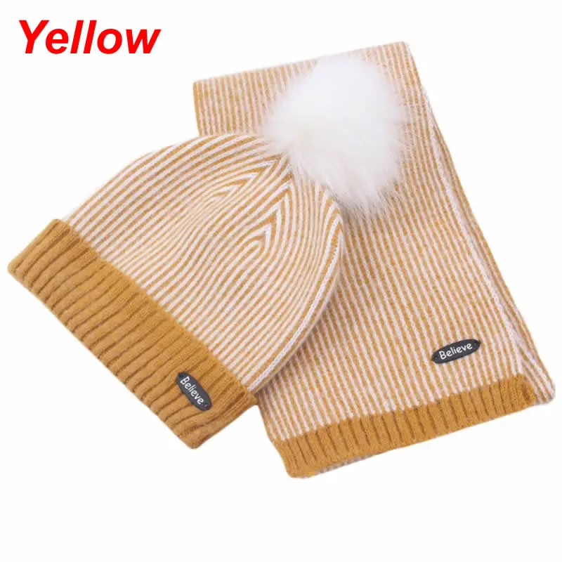 Yellow Простые детские шапочки, шапки, шарфы, модная детская зимняя шапка, шарф, набор - Цвет: Yellow