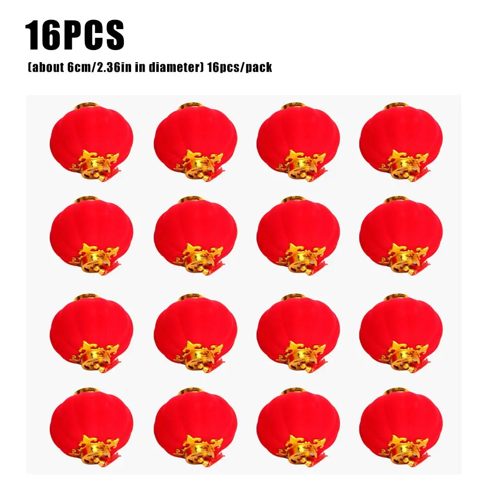 

16PCS Red Flocking Lantern 3 Styles Plastic Stylish Small Lanterns For Chinese New Year's Day Spring Decoration Quick Delivery