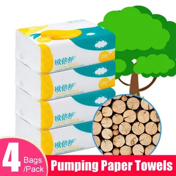 

4 Bags/Pack Paper Towels Wood Pulp Pumping Tissue Napkin Home Kitchen Toilet Bathroom Paper Towels Set Household Cleaning Tools