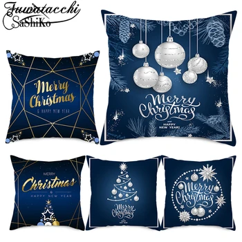

Fuwatacchi Blue Christmas Deer Pillow Dream Snow Elk Pattern Covers Pillowcases Home Sofa Chair Decorative Cushion Covers 45x45