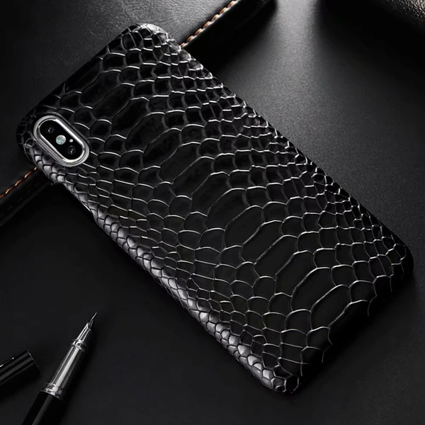 Змеиная кожа кожаный чехол для телефона для iphone XS Max X 8 7 6 6s твердая обложка на заднюю панель из искусственной кожи для iphone XR X XS 7 8 6 6s Plus чехол - Цвет: Black