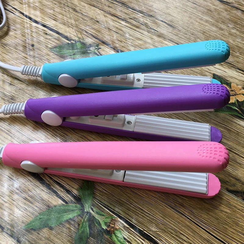 

High Quality Mini Hair straightener Iron Pink Ceramic Straightening Corrugated Curling Iron Non-slip Styling Tools Hair Curler