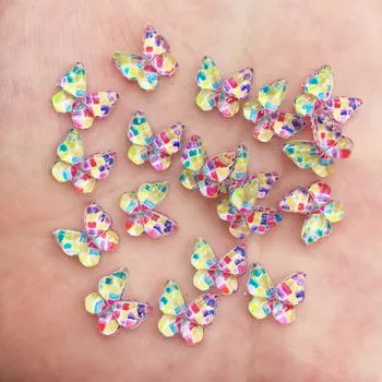 

80pcs Bling Resin 10mm Colorful Butterflies Flatback Rhinestone Ornaments DIY Wedding Greeting Card Buttons W738*2