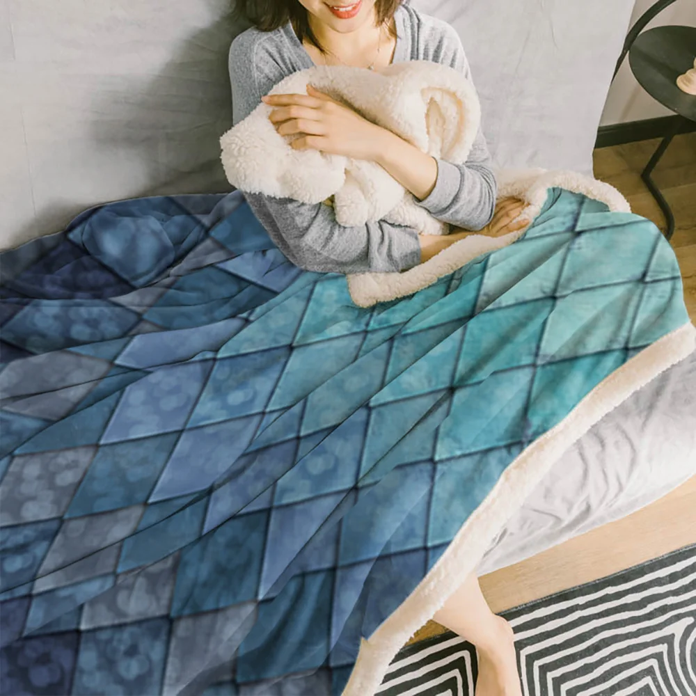 Blue Geometric Scales Blanket Floral Fleece Blanket for Kids Girl Couch Soft Plush Bedspreads Quilt Drop Ship Blankets for Beds
