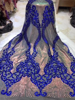 

Luxury French net lace fabric 2019 high quality African tulle mesh lace fabric with glittering sequins for women dress