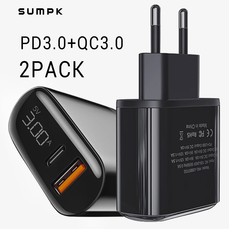 Зарядное устройство SUMPK 18 Вт USB Type C для iPhone 12 se 2020 PD QC2.0 3 0 USBC быстрое зарядное Xiaomi Samsung мобильный дорожный