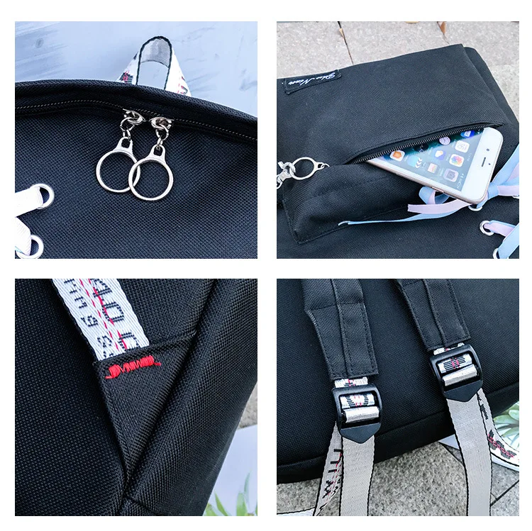 5pcs/set School Students Backpack School Bag For Kids Teenage Girl Rucksack Women Travel Backpack Moclila Book Backbag WBS745