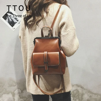 

TTOU Retro Women Hasp Backpack Quality PU Leather Youth Backpacks for Teens Female School Shoulder Bag Travel Bagpack mochila