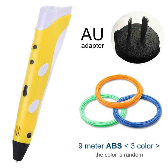 Yellow AU Рождественский подарок, 3D Ручка, 2-я оригинальная ручка для рукоделия, 3D печать, ручка с 100 м ABS/PLA нитью, креативная игрушка, подарок для детей, дизайнерский рисунок - Цвет: Yellow AU