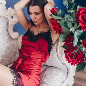 

Meihuida Fashion High Quality Sexy Women's Satin Lace Sleepwear Pajamas Nightdress Lingerie Night Dress