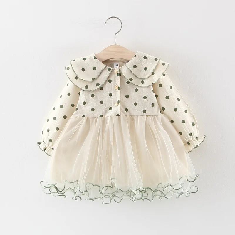 Toddler Polka Dot Ball Gown Princess Dress For Baby Girl Clothes Brand Autumn Newborn Long Sleeve Lapel Birthday Dress 1-3 Years