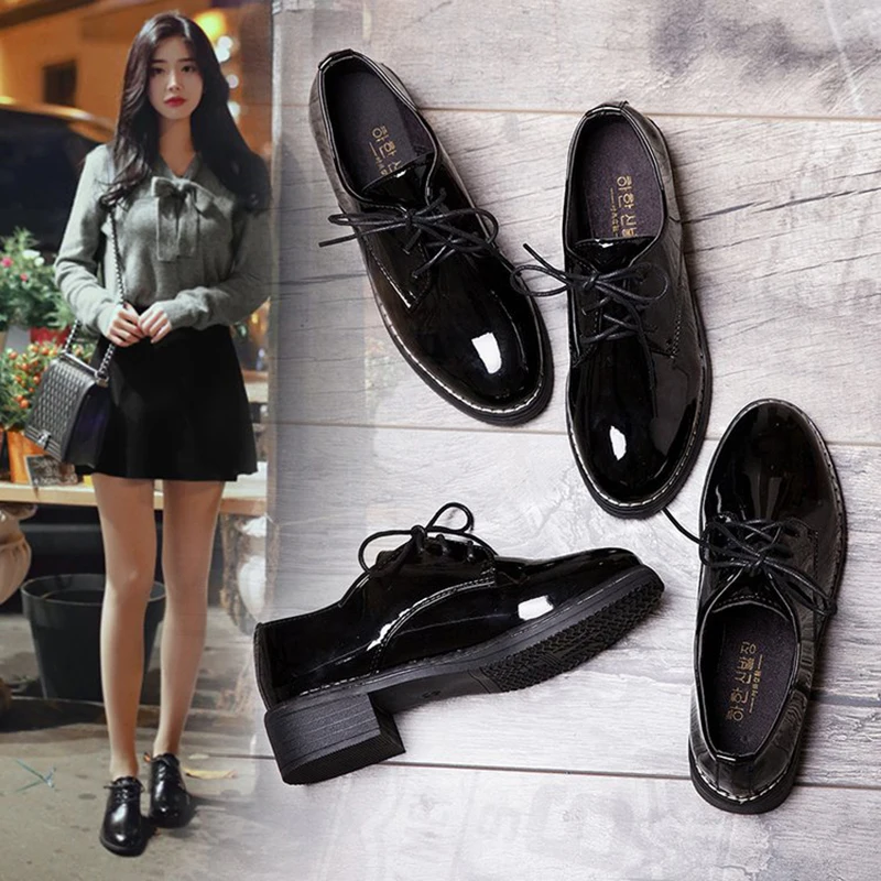 Women Flats New British Style Oxford Shoes Women Casual Lace Up Pu Flats Shoes Female Creepers Zapatos Mujer Ladies