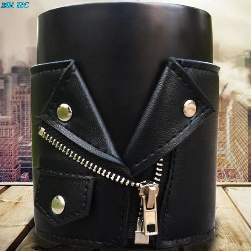 

2019 Black Ceramic Mug With Goddess Cool Cotorcycle Jacket Zipper Leather Case Anti-scalding And Non-slip Coffee Milk Cup 350 ML