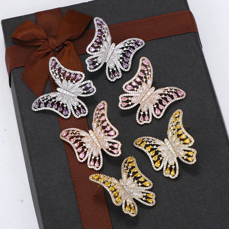 Роскошные серьги гвоздики с цирконом и бабочкой для женщин девушек розовые