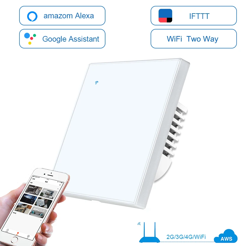 ЕС Великобритания умный Wifi настенный сенсорный выключатель света 4 банды 1 способ 2 пути сенсорный/WiFi/приложение удаленный контроллер для умного дома работа с Alexa - Цвет: white-SY-BB
