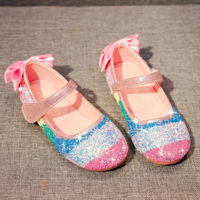 Kids Leather Shoes Spring Autumn Fashion Glitter Rainbow Bowtie Single Shoes Children Girls Princess Shoes Flat Sneakers SJD009 Kids Leather Shoes Spring Autumn Fashion Glitter Rainbow Bowtie Single Shoes Children Girls Princess Shoes Flat Sneakers SJD009
