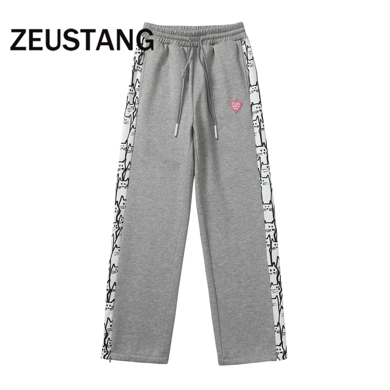 grey track pants Zeustang Fashion Sweatpants Harem Pants Pocket Letter Print Streetwear Fleece Mens Hip Hop Harajuku Drawstring Casual Trouser best joggers for men