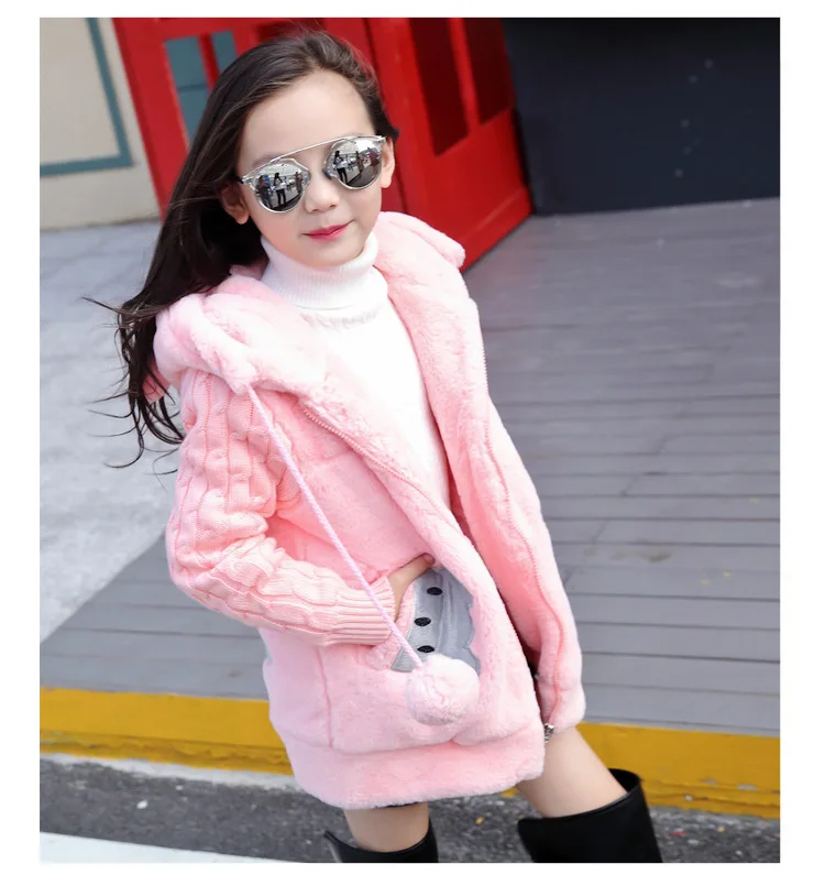 Коллекция года, зимняя куртка для маленьких девочек с изображением медведя пальто с искусственным мехом детские плащи для девочек Модная парка свитер с капюшоном Детский кролик