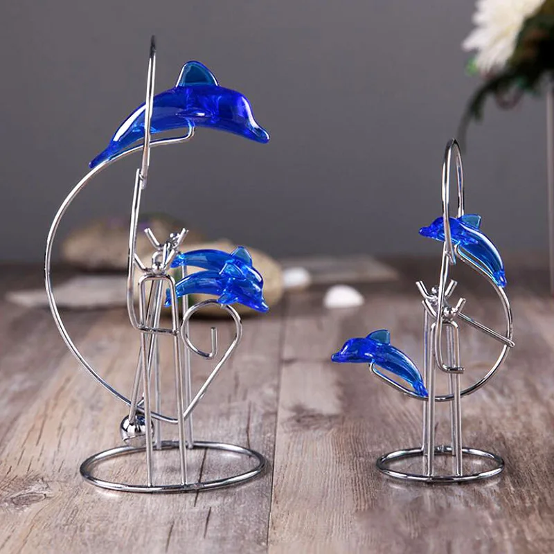 

Metal Craft Ornaments Blue Dolphin Swing Perpetual Instrument Newton Cradle Home Desk Decoration Figurine Creative Gift Souvenir