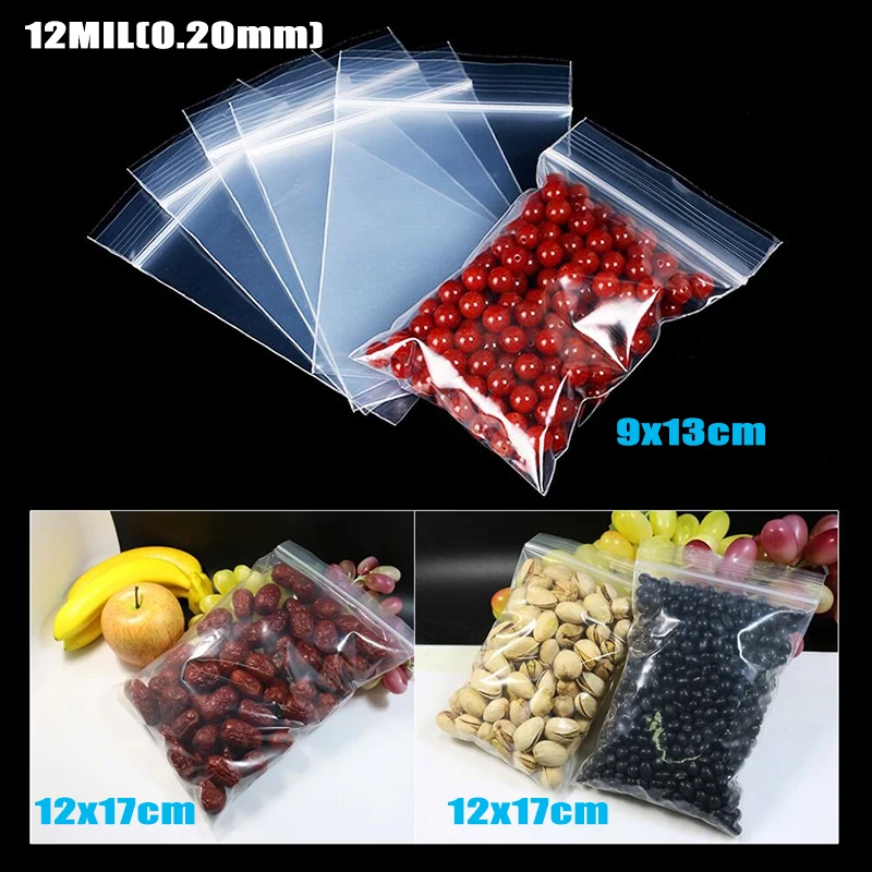 100pcs/lot Clear Heavy-Duty Thick Zip Lock jewelry Gift Package Storage Bag Ziplock Plastic Reclosable Poly Bag Thickness 0.12mm 6