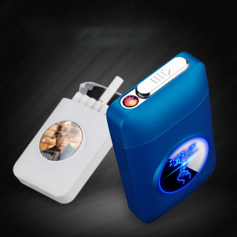 

Metal Cigarette Case Box with USB Electronic Lighter Tobacco Storage Case Cigarette Holder Electric Plasma Arc Lighter Gadgets