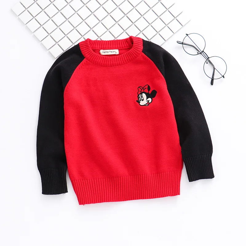 Модные свитера для девочек, Детский свитер с круглым вырезом для мальчиков, пальто с вышитыми животными из мультфильмов, весенне-осенние детские свитера - Цвет: Red