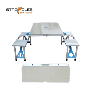 

S-tadpoles Picnic Folding Table Aluminium Alloy Table with 4 Seats Outdoor Portable Suitcase Table Game Table For Camping Beach