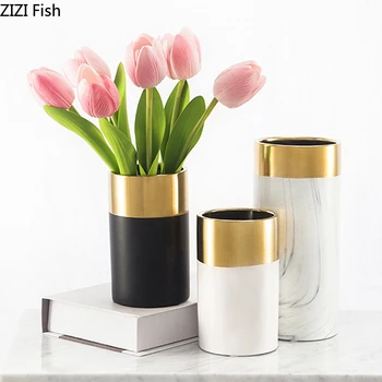 

Imitation Marble Ceramics Vase Ornaments Home Artificial Flower Dried Flowers Flower Inserter Dining Table Decorative Vase