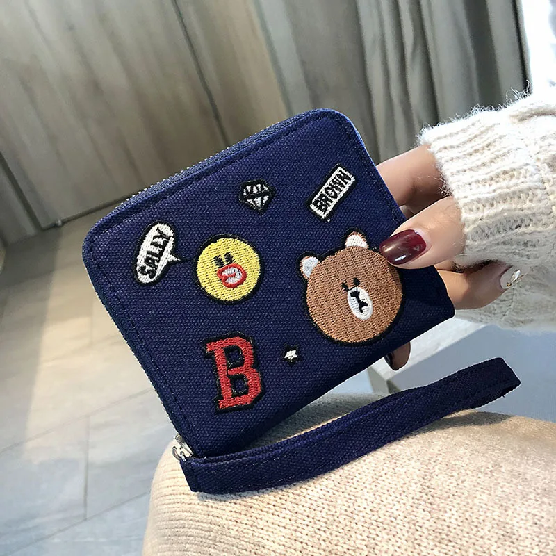 

2019 Early Spring New Style Canvas Bear Multi-Element Wallet Short Lock Women's Wallet