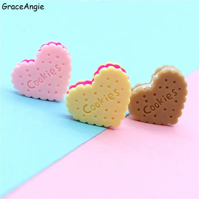 20pcs 3D Resin Cookies Beads Food play Flatback Heart 23x20mm Kawaii Sweet Cabochons Slime Charms Jewelry | Украшения и