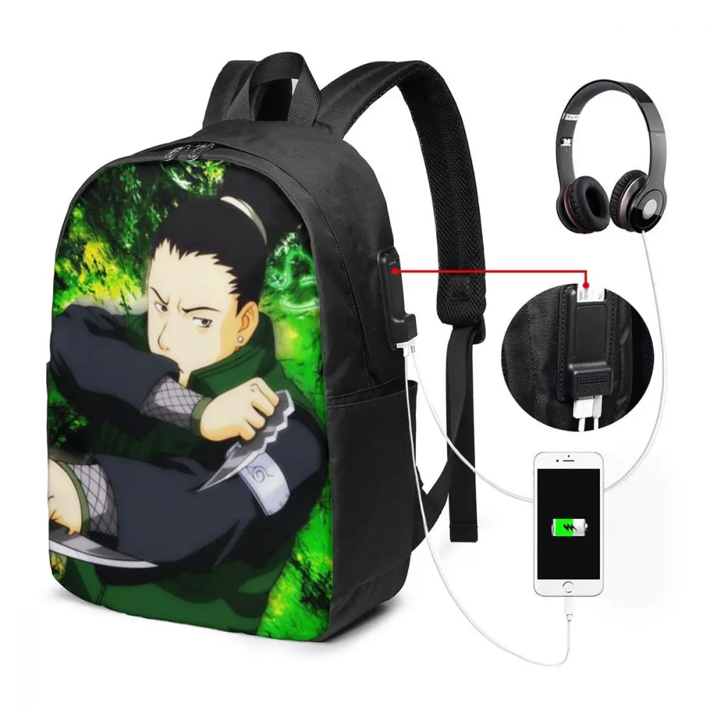 

Nara Shikamaru Custom Japanese Anime Naruto Print Cartoon Image paiting USB Backpack 17 In