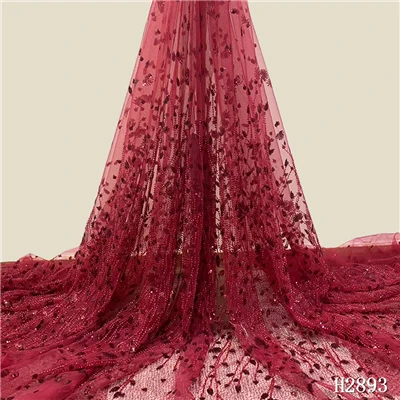 YF HZGJMY роскошный кружевной ткани в нигерийском стиле Африканской ажурной вышивкой чистая одежда с кружевами и жемчугом ручной работы французское Тюлевое свадебное кружевное платье ткань A2895 - Цвет: Red lace