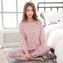 Пижамный комплект ночное белье женские осенние Хлопковые Штаны с длинными рукавами корейский стиль мультфильм Повседневный Спортивный костюм Оба комплекта зимы