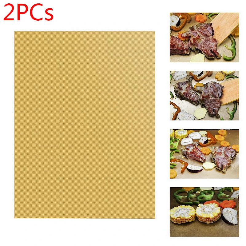 Golden 2PCs 1/2/3/5 шт подстилка для барбекю и гриля барбекю на открытом воздухе для выпечки с антипригарным покрытием для бюстгальтера многоразовый Пособия по кулинарии панель для выпечки матов для Вечеринка барбекю вкладыш инструмент - Цвет: Golden 2PCs