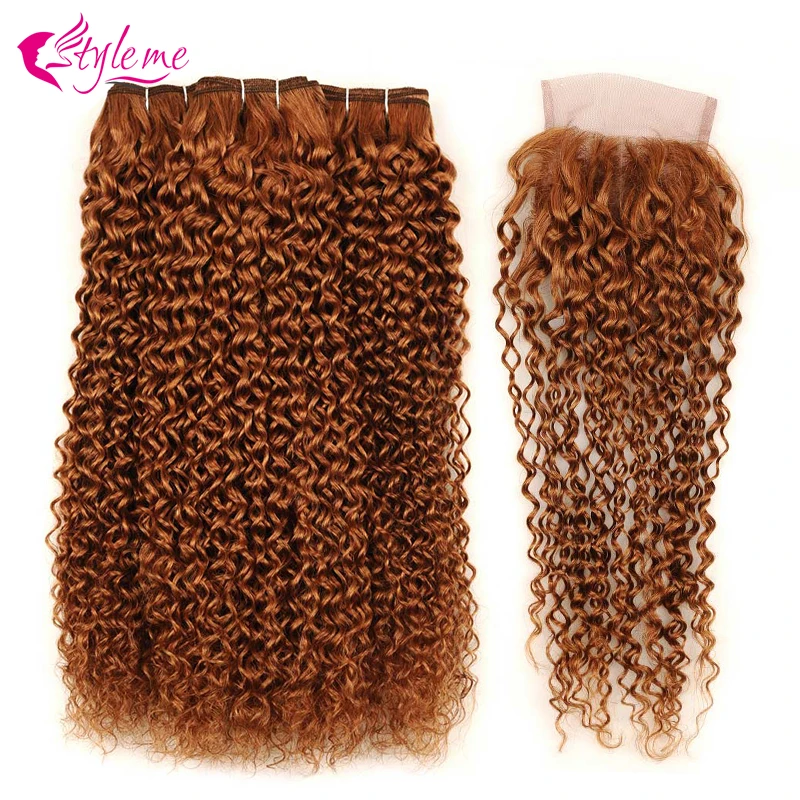 

Style Me Gold Blonde Bundles With Closure Kinky Curly Hair Bundles With Closure Ginger Blonde Colored Human Hair Bundles Nonremy