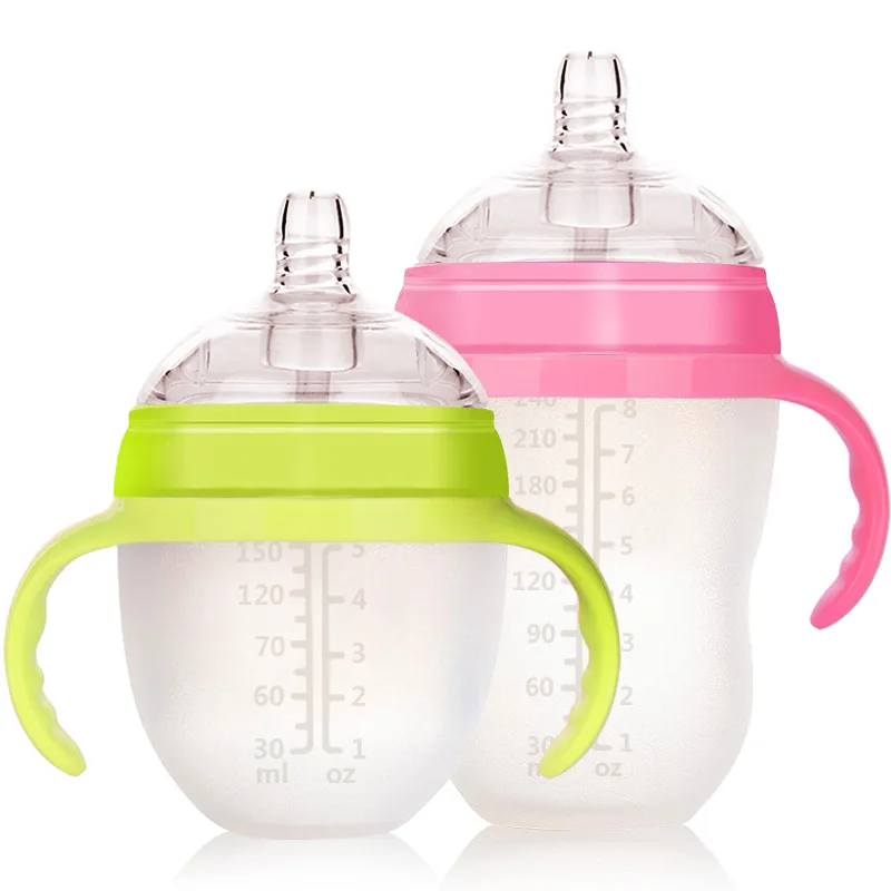

Extra Wide Mouth Silicone Nursing Bottle Infant Large Diameter Feeding Bottle Wide Mouth Silicone Nursing Bottle with Straw Hand