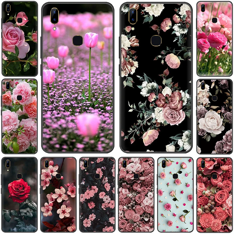 Розовый с цветочным принтом чехол для телефона VIVO Y81 Y67 Y75 Y78 Y89 V11 V15 Pro Y17 Y69 Y71 Y91 Y93 Y66