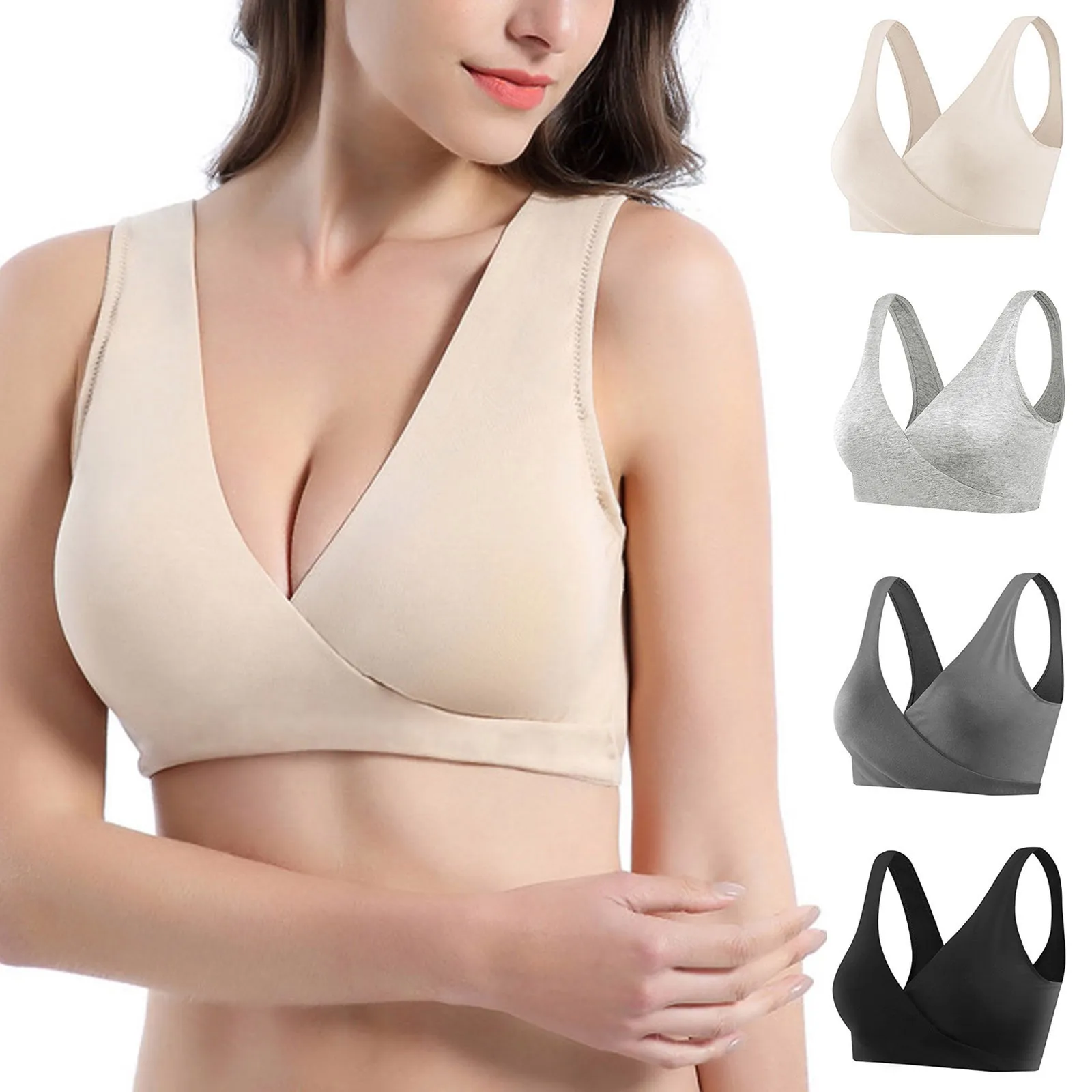

Sexy Push Up Bra Women Pregnant Plain Color Bra Maternity Nursing Bras Vest Tops Without Steel Ring Cross Nursing Sleep Bras