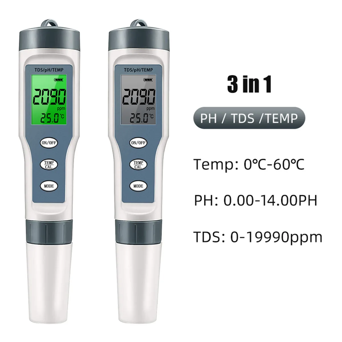 Digital Tds Ph Meter Tester Di Temperatura Penna 3 In1 Funzione Conducibilità Strumento Di Misurazione Della Qualità Dell'Acqua Tester 0-19990Ppm 50% 